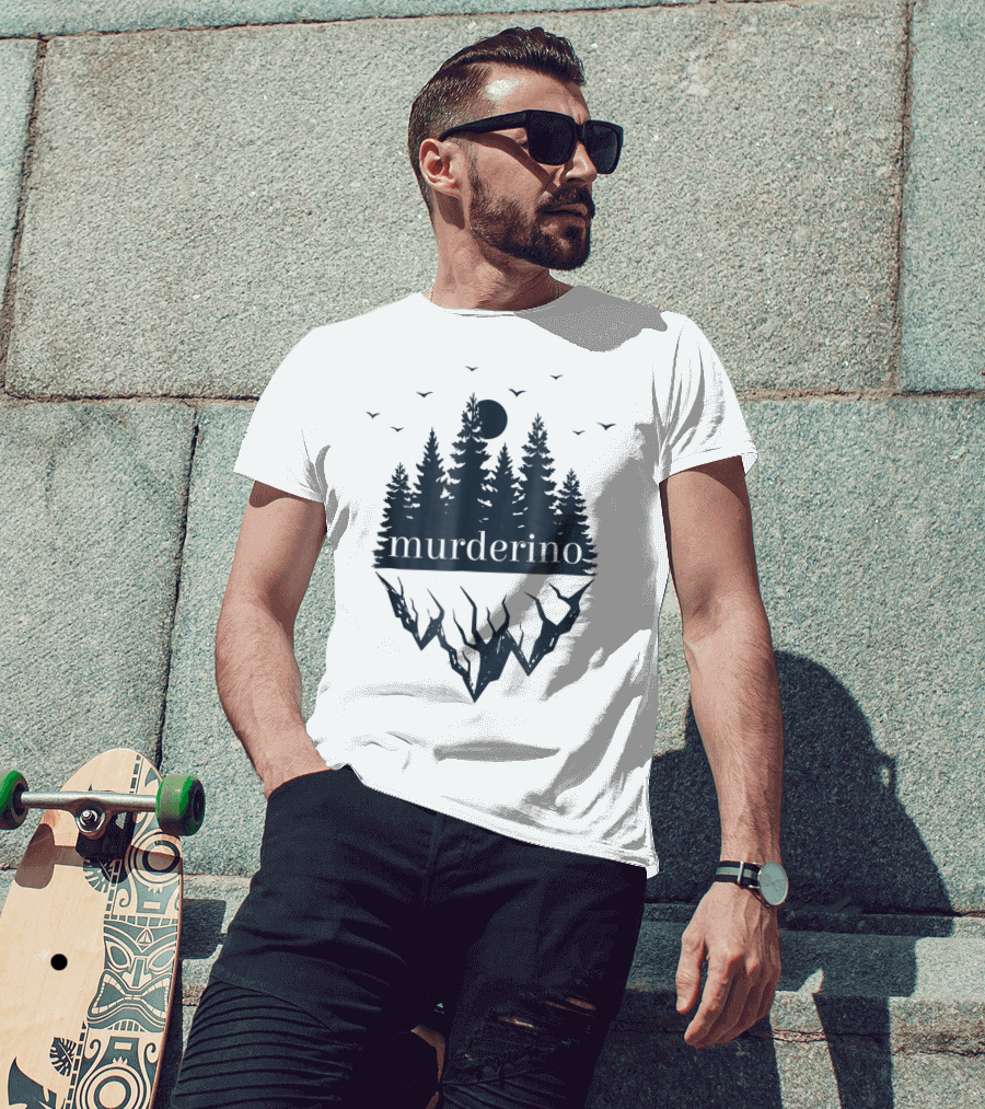 Murderino True Crime Forest Scene With Bats And Moon T-Shirt