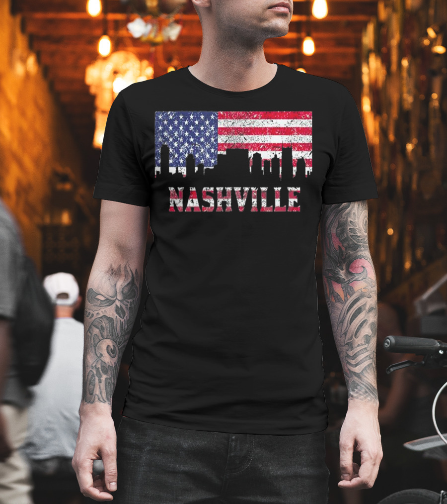 Nashville American Flag Skyline Country Music Lovers T-Shirt