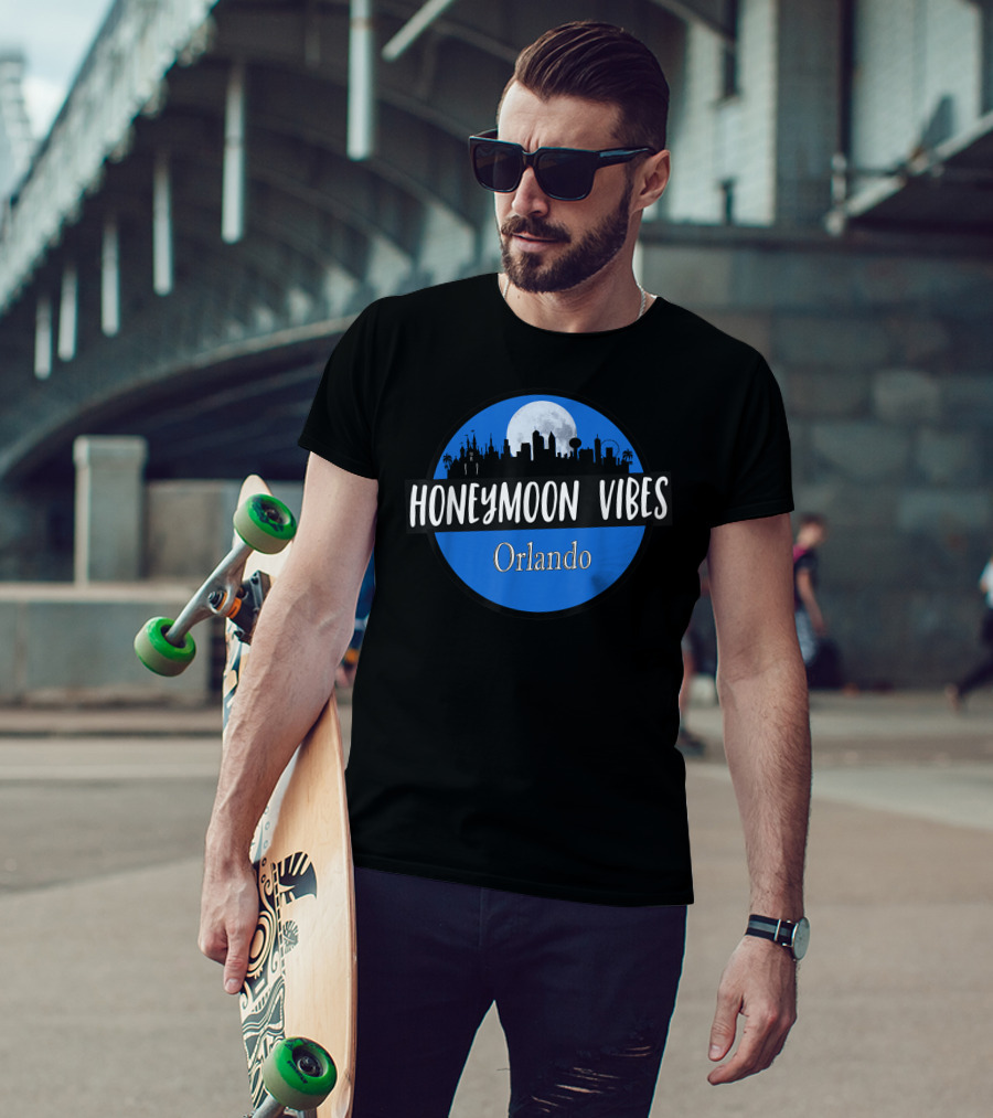 Orlando Honeymoon Vibes Newlywed Destination Moonlit Skyline T-Shirt