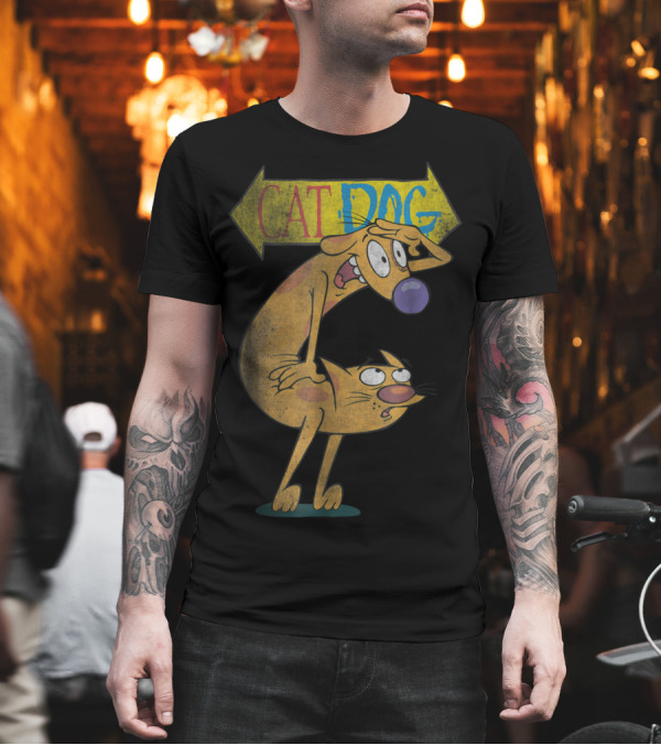 Nickelodeon CatDog Characters with Yellow Direction Arrow T-Shirt Nickelodeon CatDog Characters with Yellow Direction Arrow T-Shirt