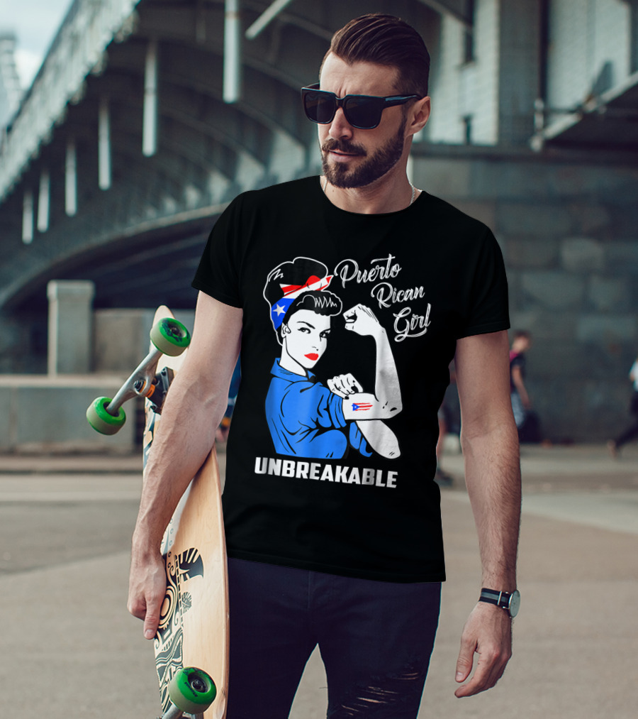 Puerto Rican Girl Unbreakable Rosie The Riveter Flag Tattoo Heritage T-Shirt