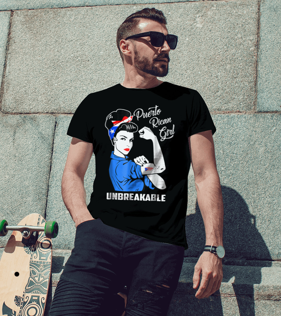 Puerto Rican Girl Unbreakable Rosie The Riveter Flag Tattoo Heritage T-Shirt
