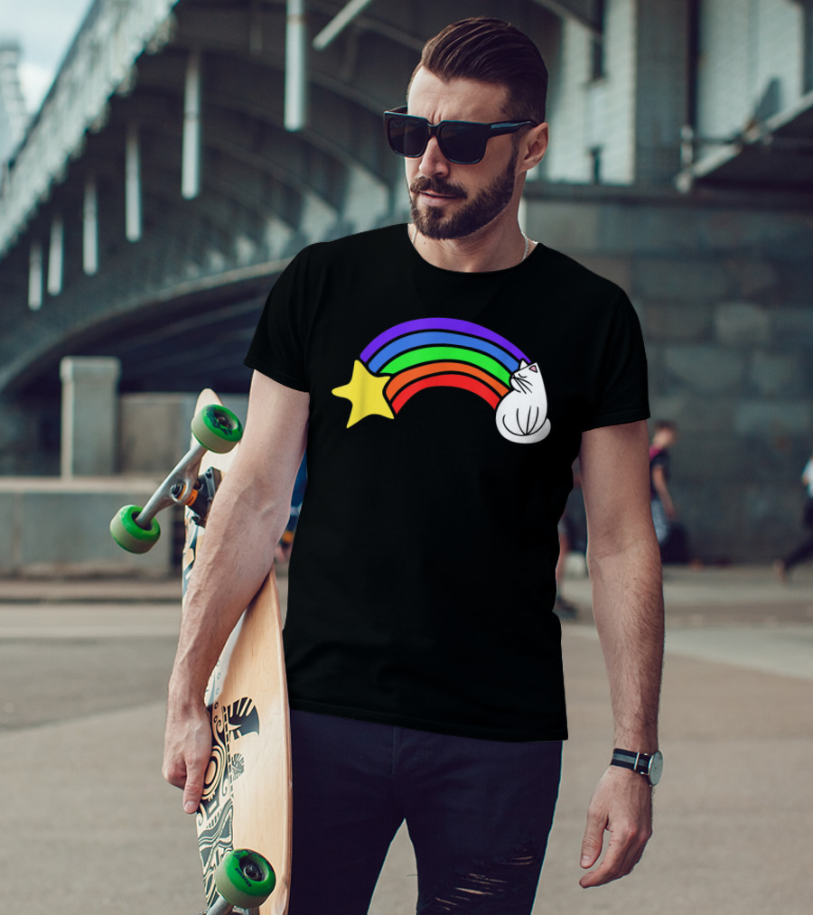 Retro Rainbow Cat Cute Vintage Starry Rainbow Cat T-Shirt