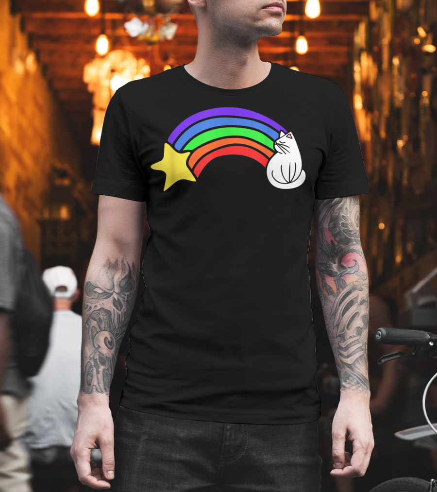 Retro Rainbow Cat Cute Vintage Starry Rainbow Cat T-Shirt