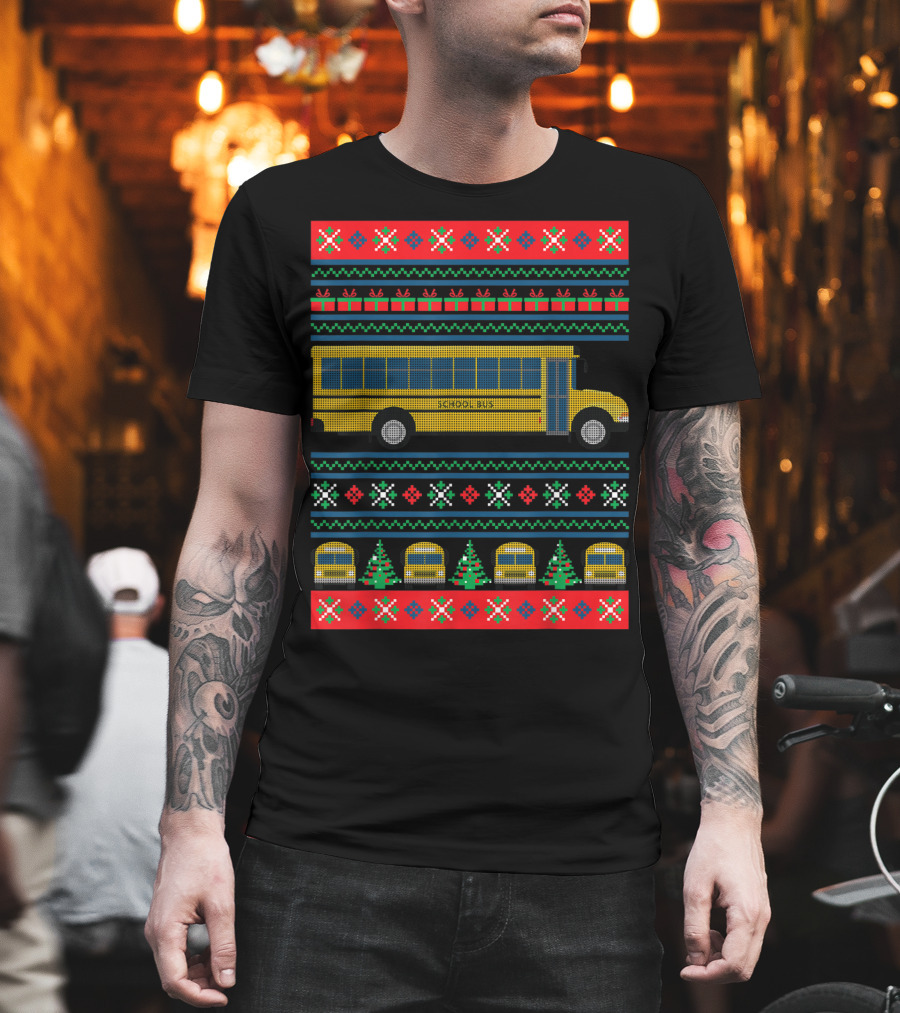 School Bus Ugly Christmas Sweater Driver Holiday T-Shirt