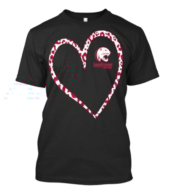 South Alabama Jaguars Leopard Print Heart T-Shirt