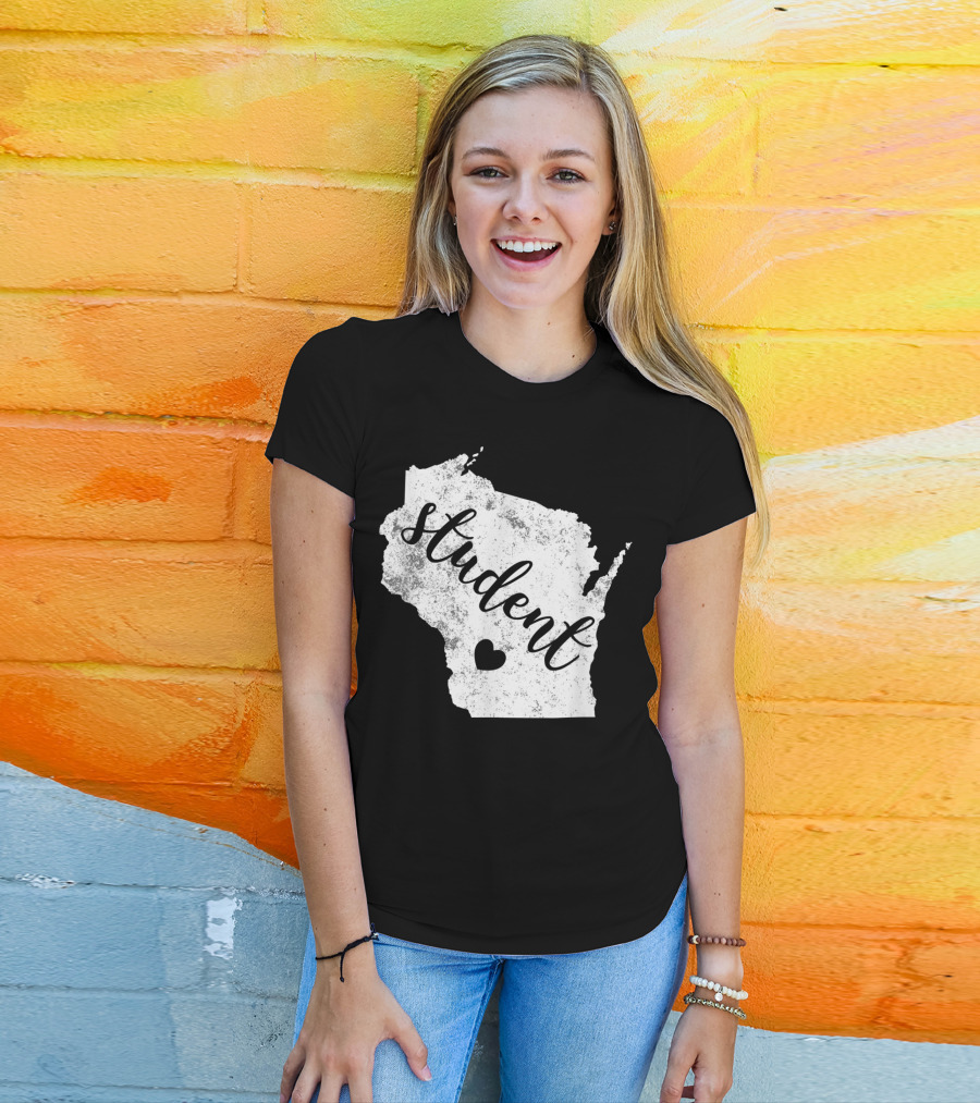 Student Red For Ed Wisconsin Public Education Map Heart T-Shirt