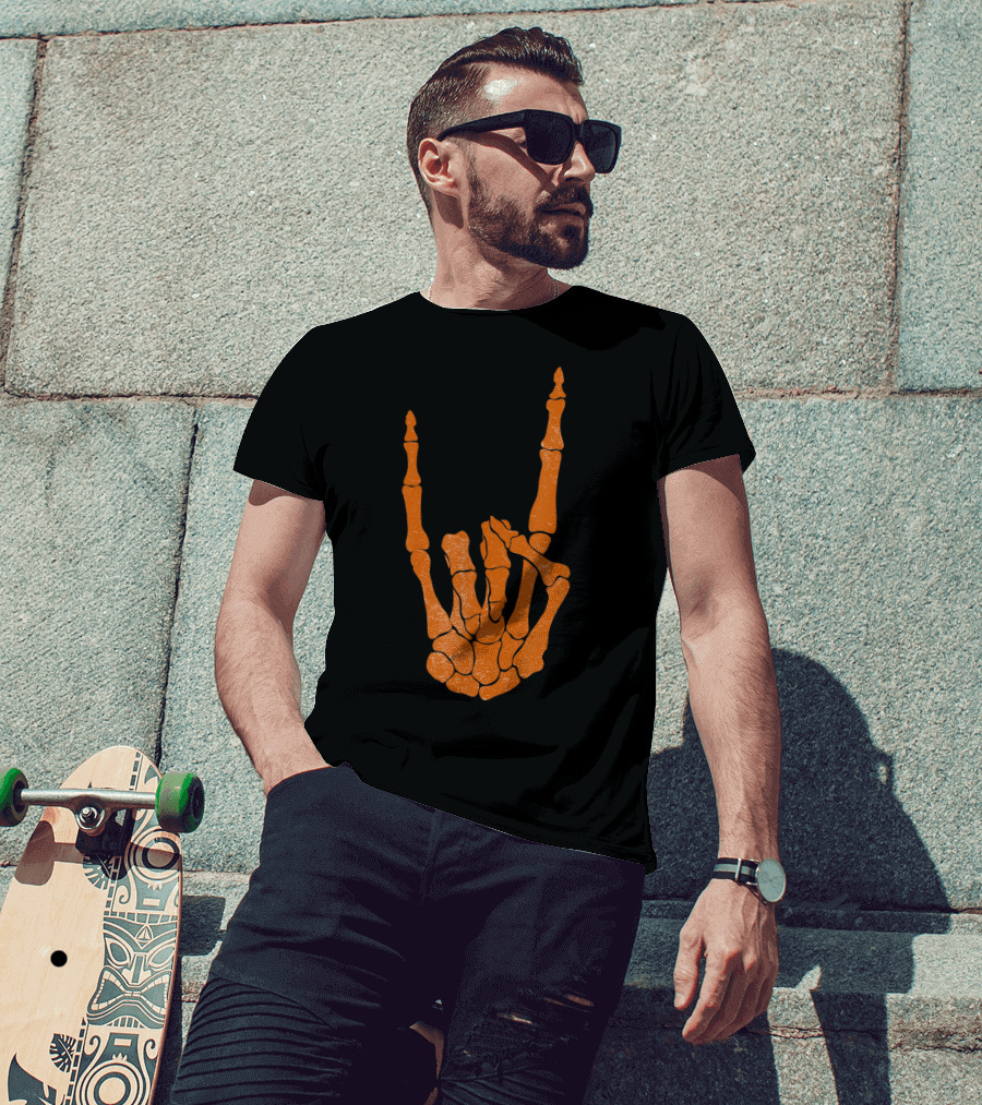 Texas Longhorn Hand Sign Skeleton Bone Structure T-Shirt