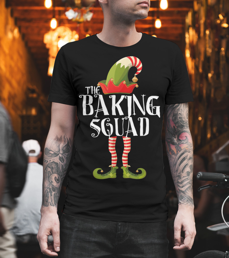 The Baking Squad Elf In Striped Stockings And Festive Hat T-Shirt