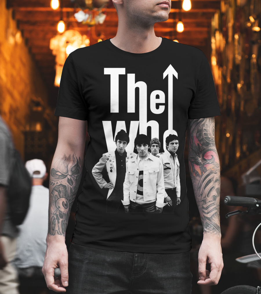The Who 60's Black and White Band Photo with Iconic Arrow T-Shirt