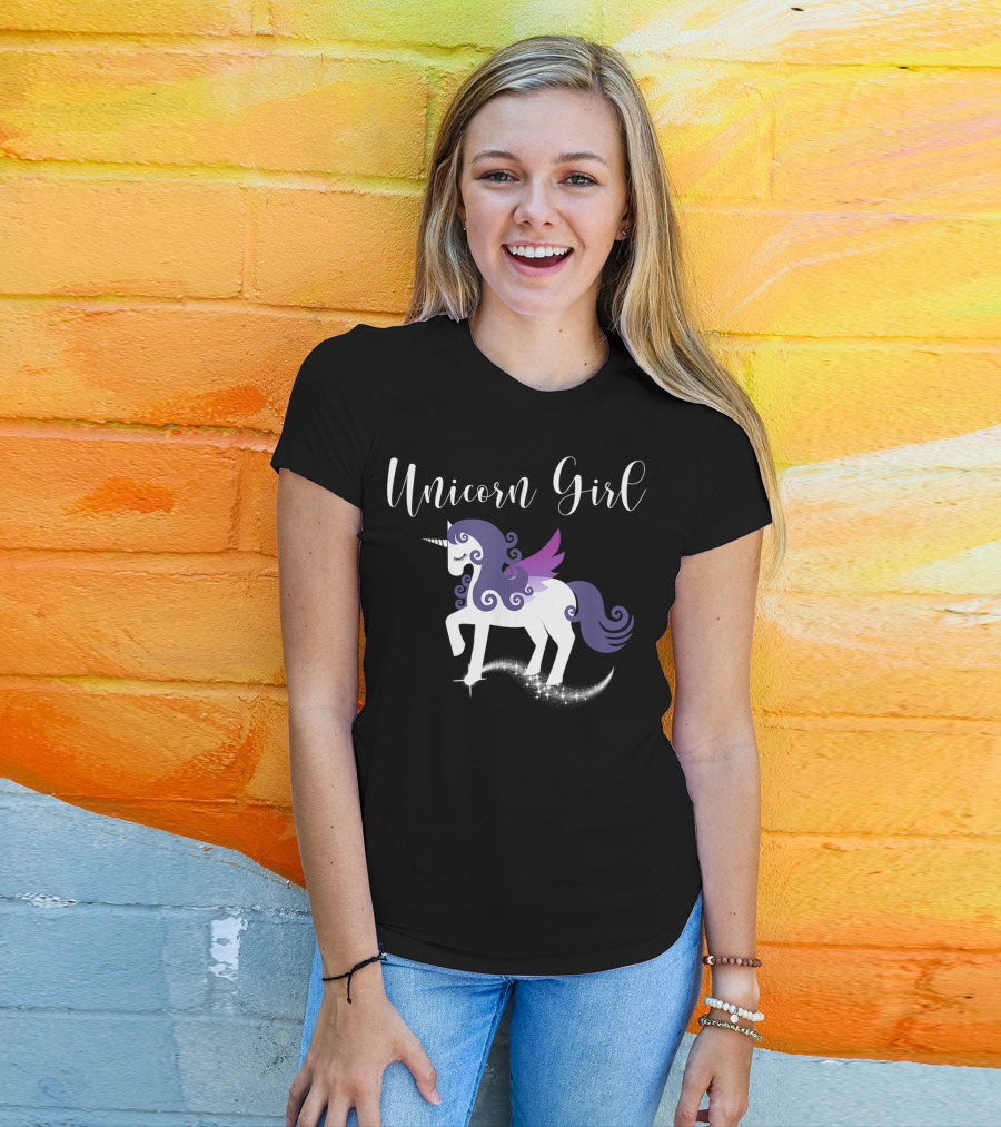 Unicorn Girl Purple Winged Pegasus Fairy Tale T-Shirt