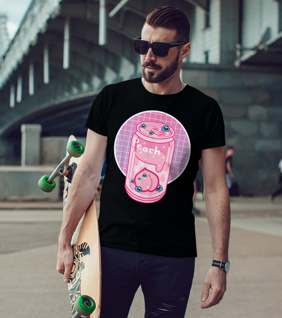 Vaporwave Aesthetic Peach Soft Drink Pastel Grid Can T-Shirt