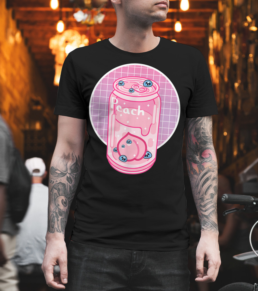 Vaporwave Aesthetic Peach Soft Drink Pastel Grid Can T-Shirt