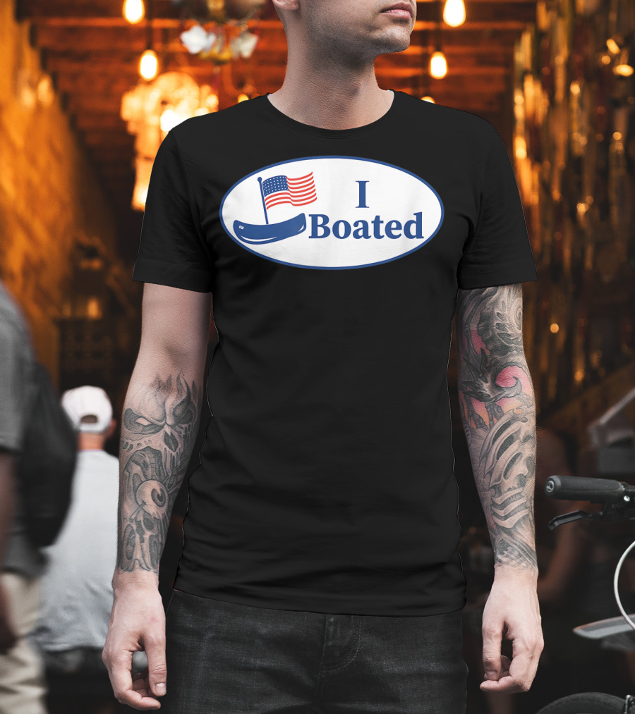 I Boated Sticker With American Flag And Canoe T-Shirt