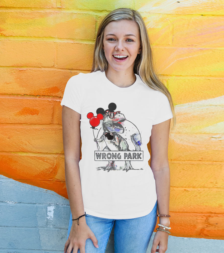 Wrong Park Funny Rex With Mouse Ears And Balloon T-Shirt