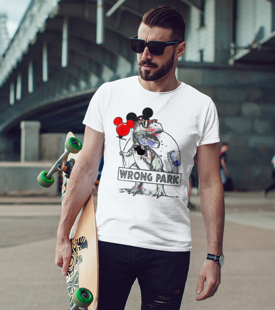 Wrong Park Funny Rex With Mouse Ears And Balloon T-Shirt