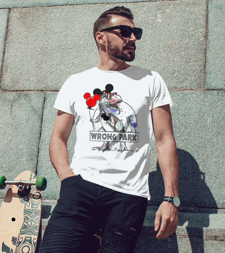 Wrong Park Funny Rex With Mouse Ears And Balloon T-Shirt