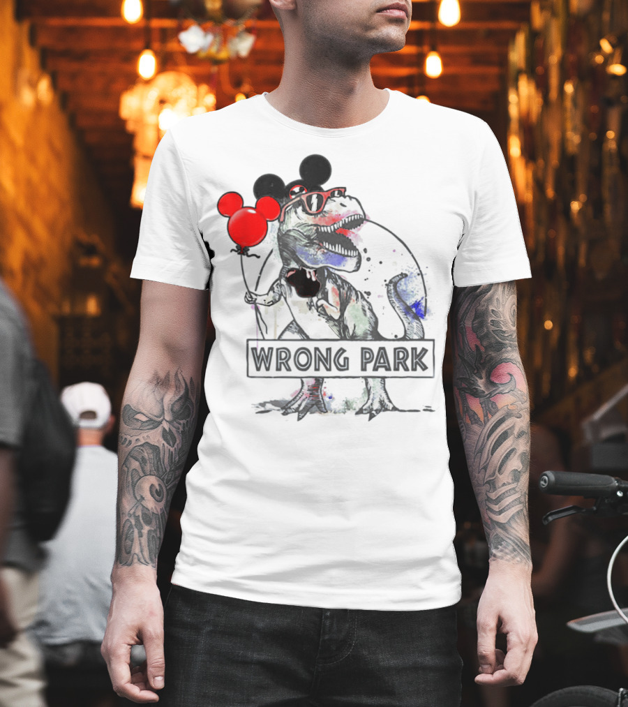 Wrong Park Funny Rex with Mouse Ears and Balloon T-Shirt