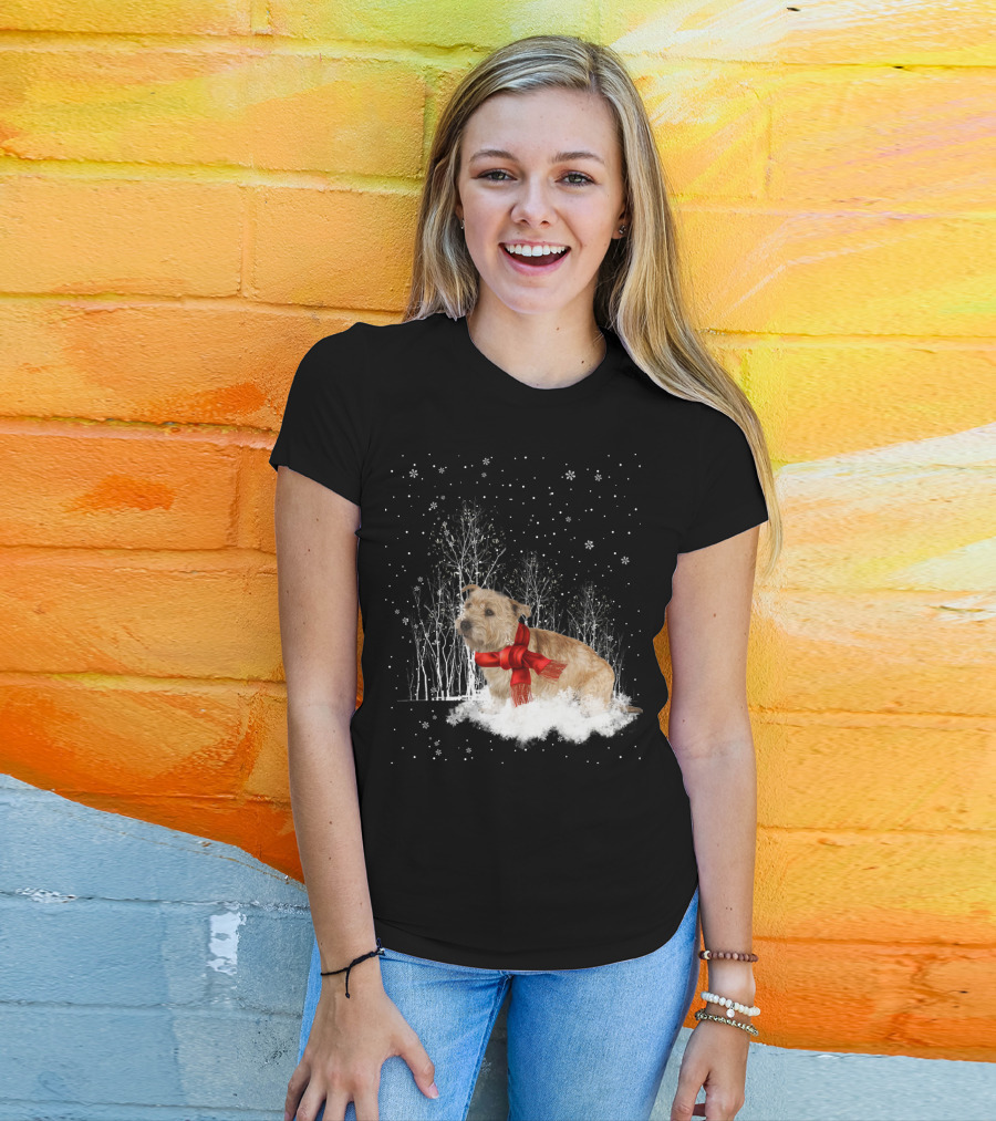 Glen Of Imaal Terrier Winter Scene With Snowflakes And Red Scarf T-Shirt