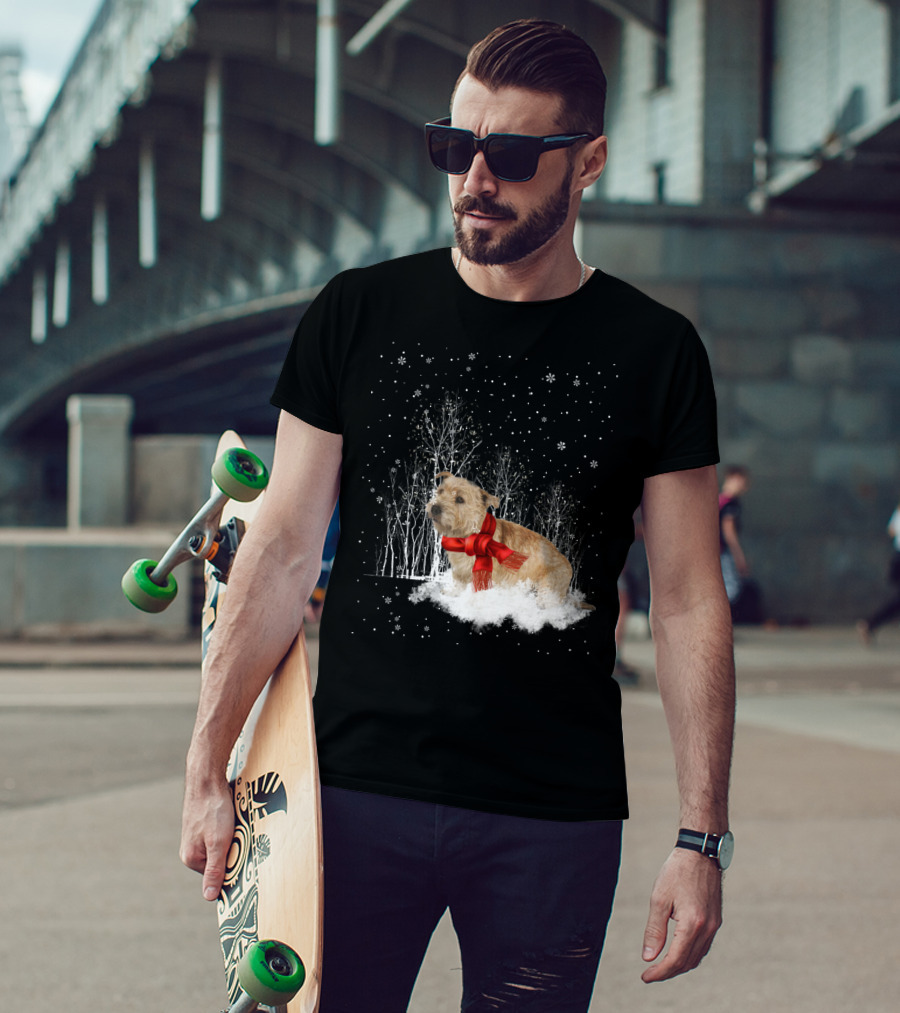 Glen Of Imaal Terrier Winter Scene With Snowflakes And Red Scarf T-Shirt