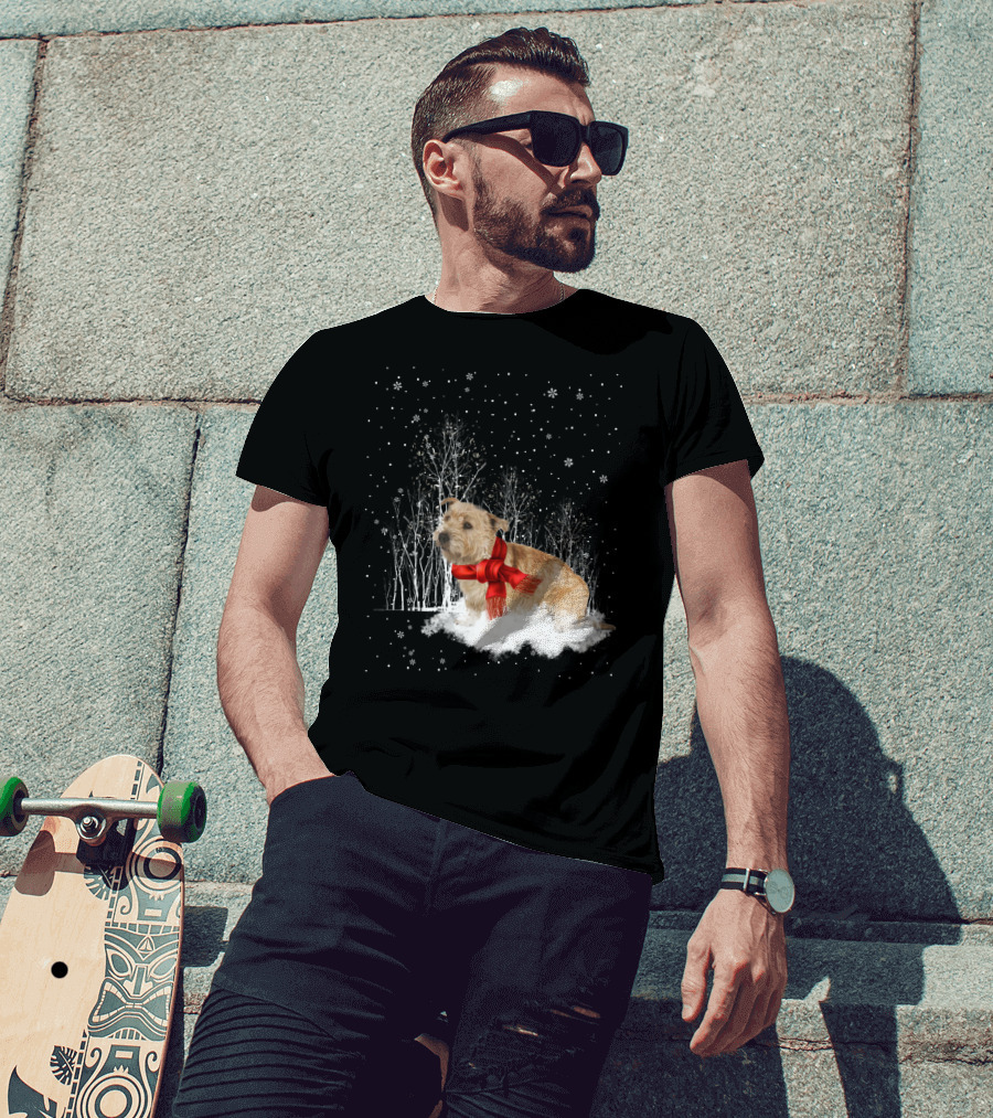 Glen Of Imaal Terrier Winter Scene With Snowflakes And Red Scarf T-Shirt