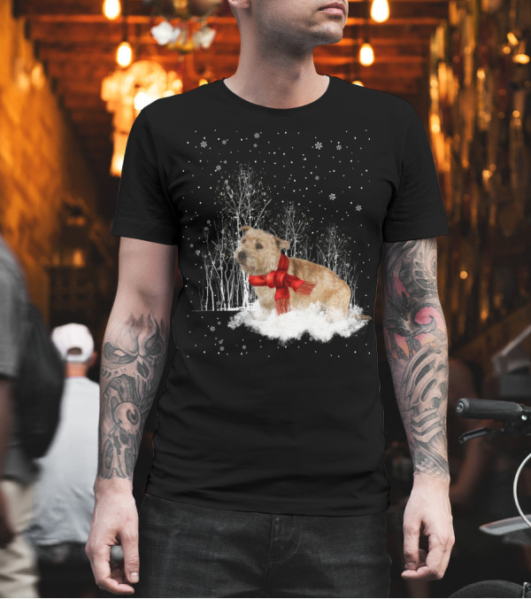 Glen of Imaal Terrier Winter Scene with Snowflakes and Red Scarf T-Shirt Glen of Imaal Terrier Winter Scene with Snowflakes and Red Scarf T-Shirt
