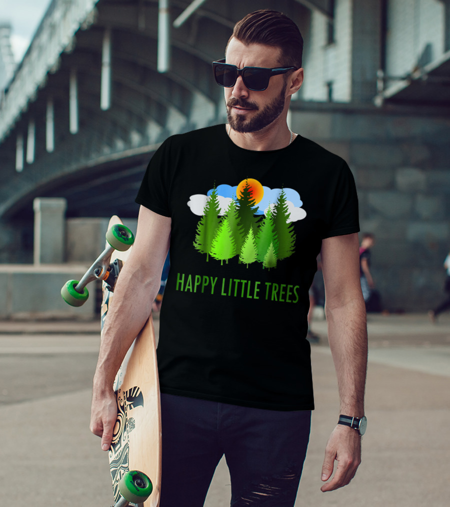 Happy Little Trees Bob Style Forest Sun And Clouds T-Shirt