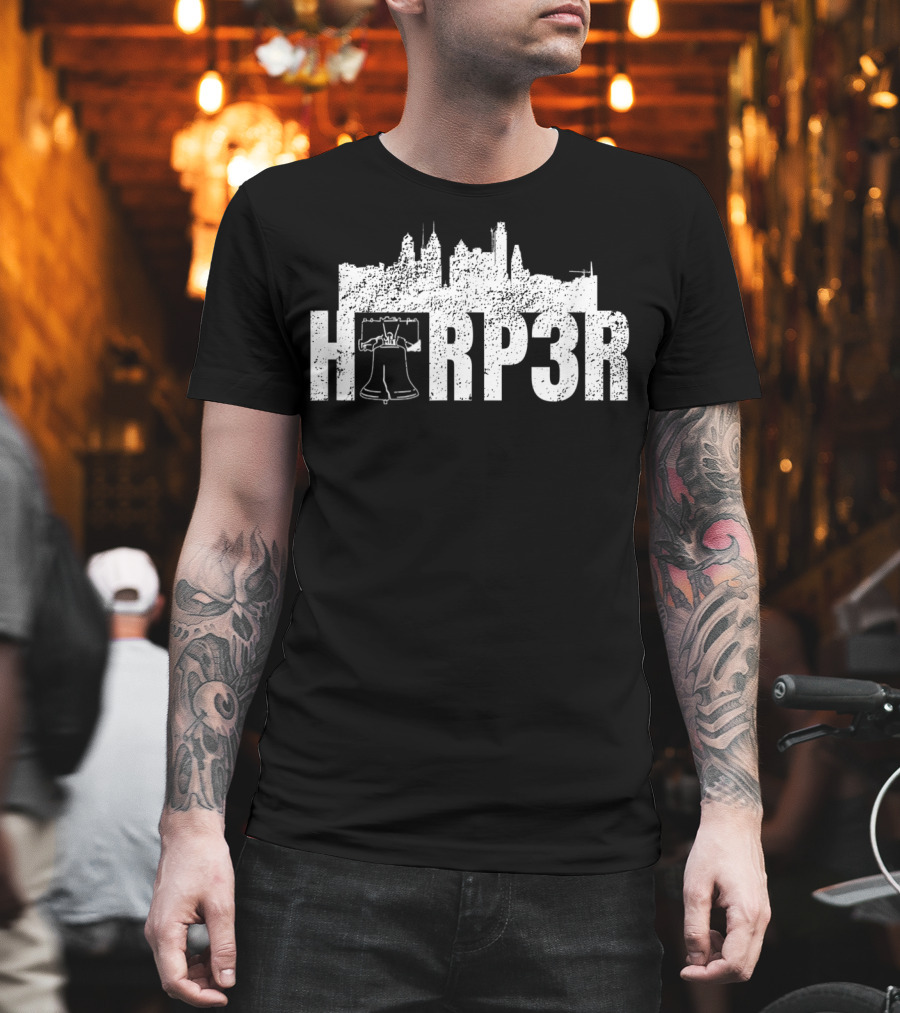 HRP3R Liberty Bell Philly Skyline Make Philly Great Again Funny Baseball T-Shirt