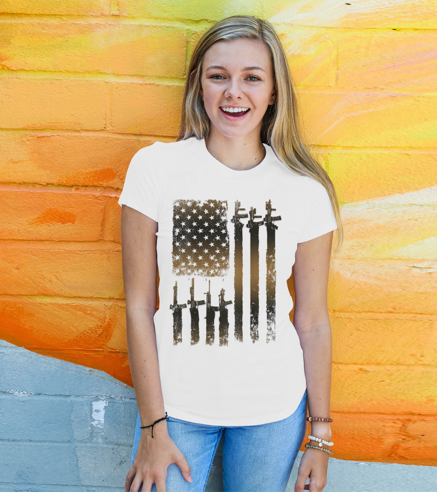 I Love Guns Black Rifle Coffee WomenBack American Flag Rifle T-Shirt