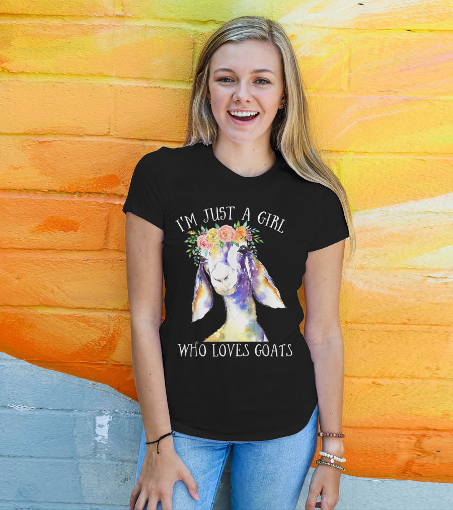 I'm Just A Girl Who Loves Goats Floral Paint Flower Crown T-Shirt
