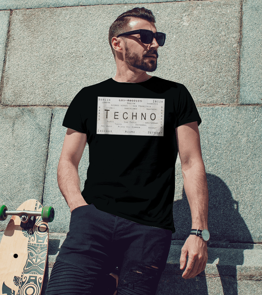 Techno Music Cities Berlin London Ibiza Detroit Paris Tokyo Miami Brooklyn Montreal T-Shirt