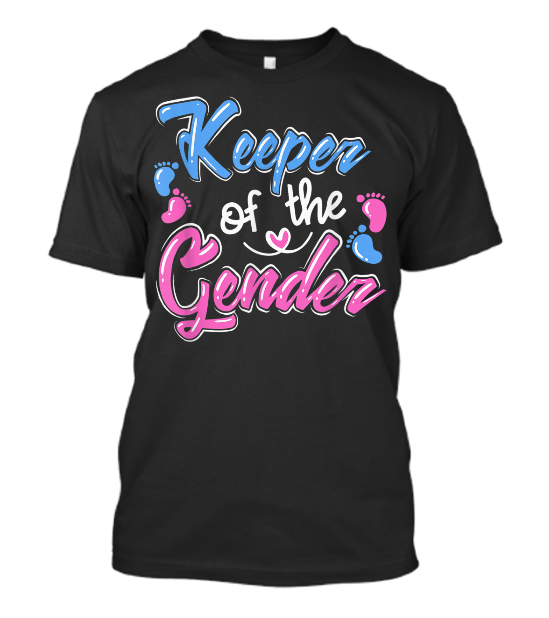 Keeper Of The Gender Reveal Announcement With Pink And Blue Baby Footprints T-Shirt
