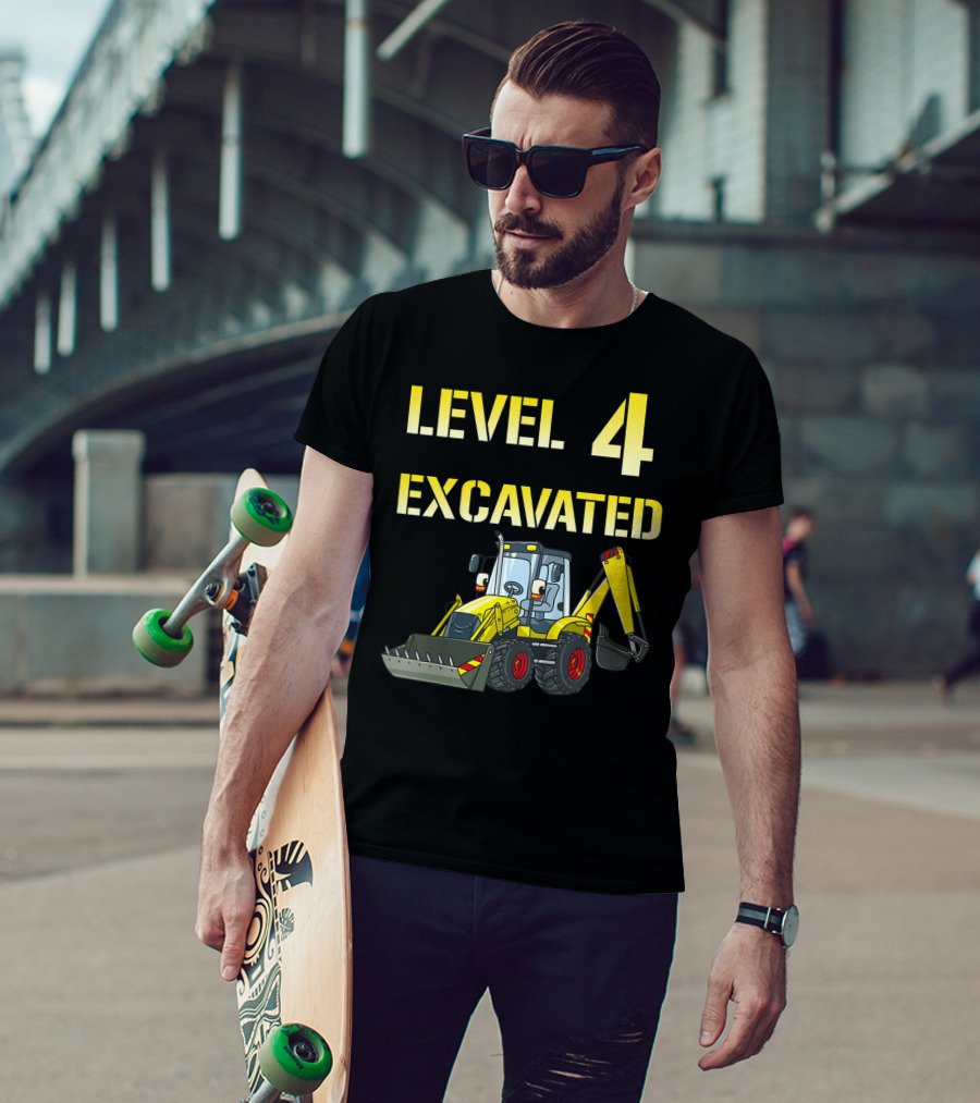 Level 4 Excavated Kids Excavator Birthday 4 Year Old Bday Boy T-Shirt