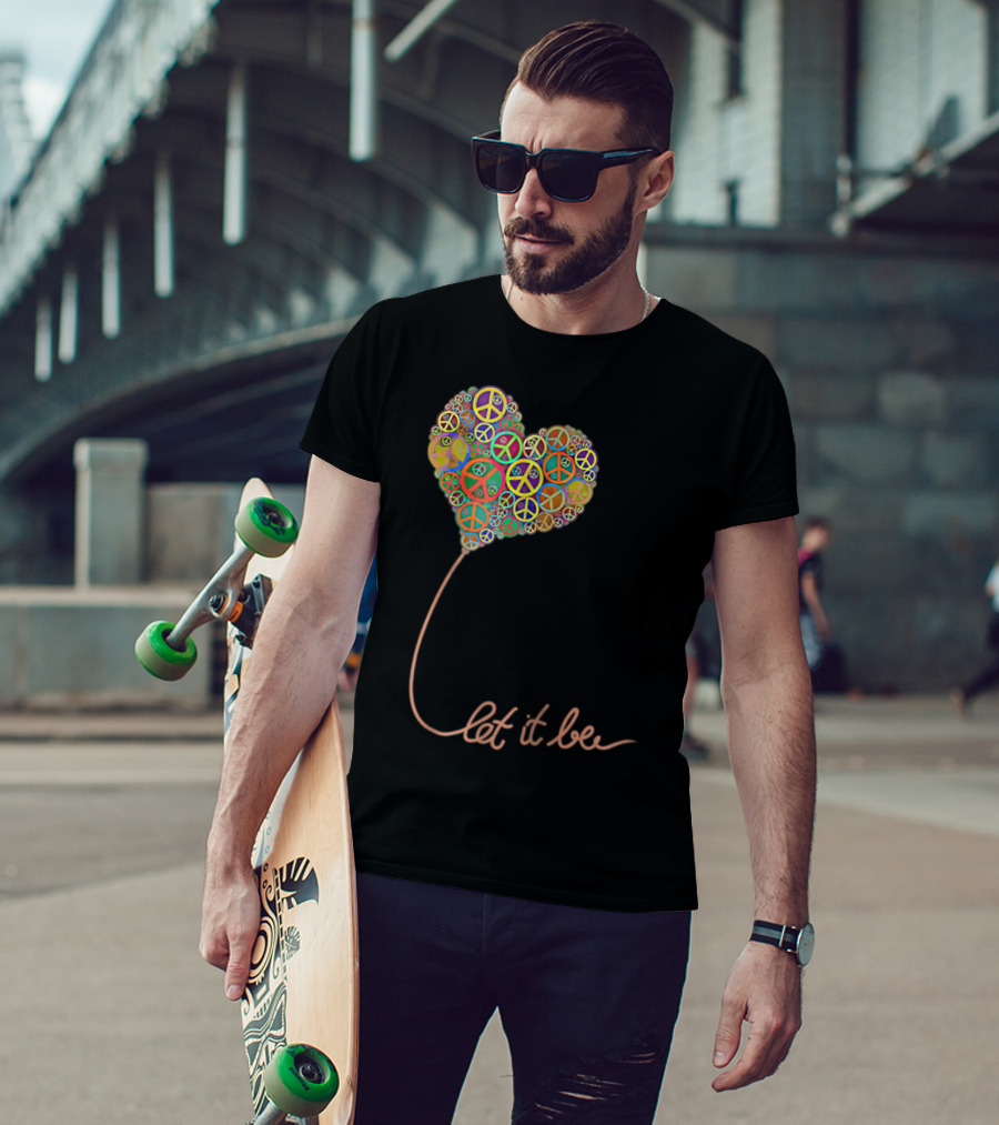 Let It Be Peace Symbol Heart Flowers T-Shirt