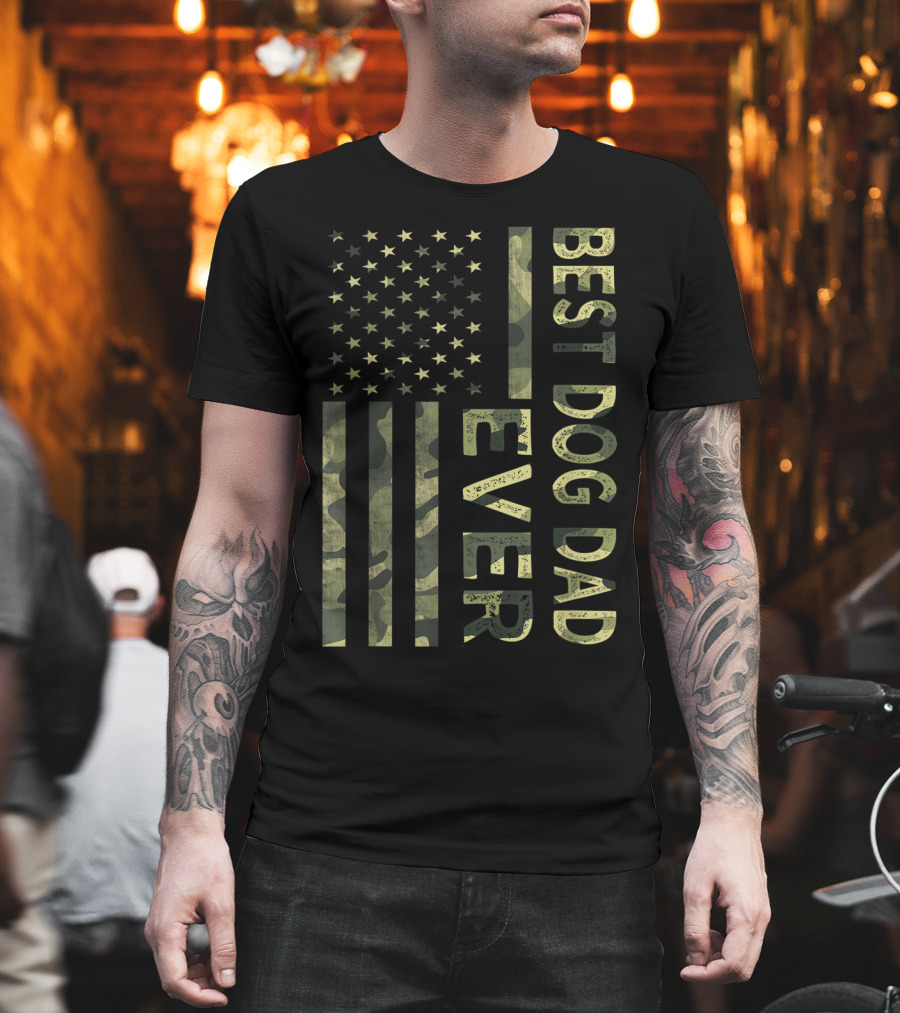 Best Dog Dad Ever Camo American Flag T-Shirt