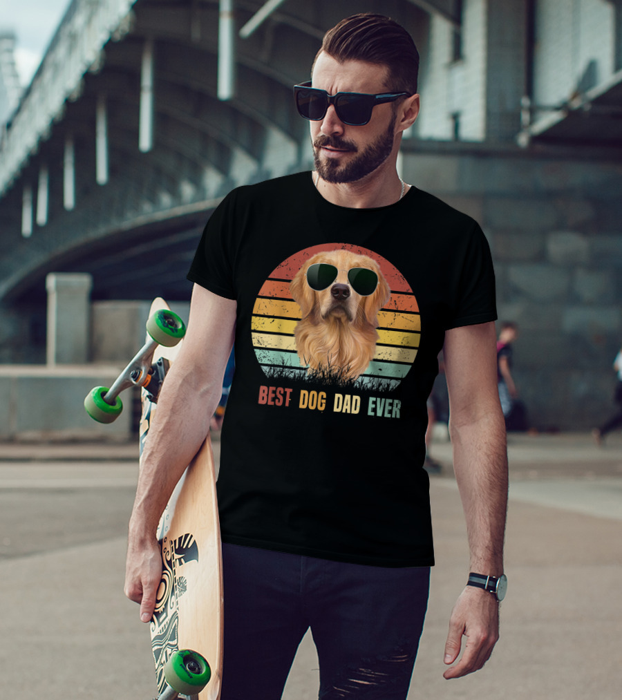 Best Dog Dad Ever Golden Retriever Vintage Sunglasses T-Shirt