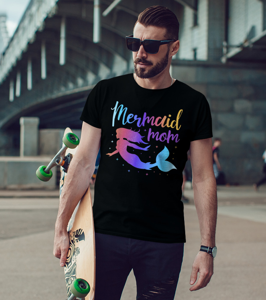 Mermaid Mom Rainbow Silhouette Birthday Party Matching T-Shirt