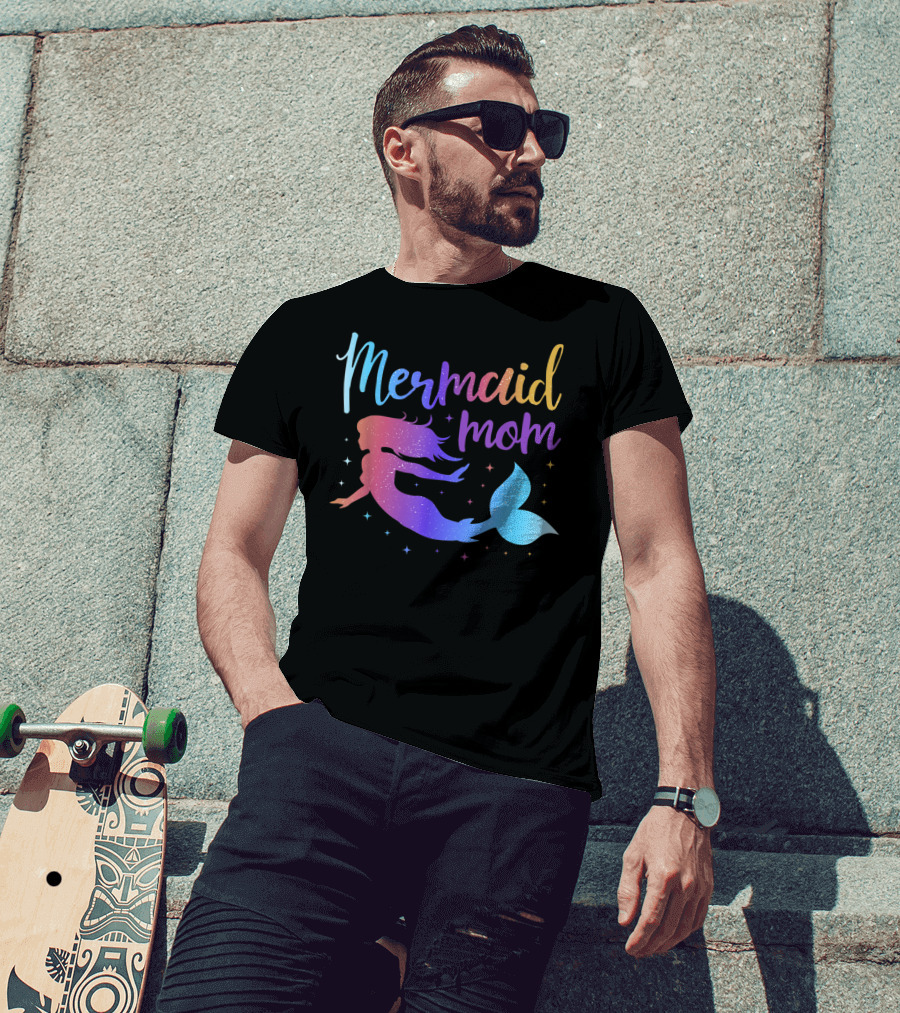 Mermaid Mom Rainbow Silhouette Birthday Party Matching T-Shirt