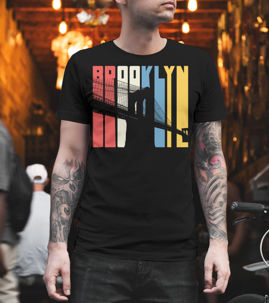 Brooklyn Bridge New York City Red Blue Yellow T-Shirt