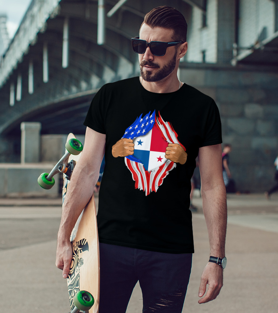 Panamanian Blood Inside Me American Flag Panama Flag Tear T-Shirt