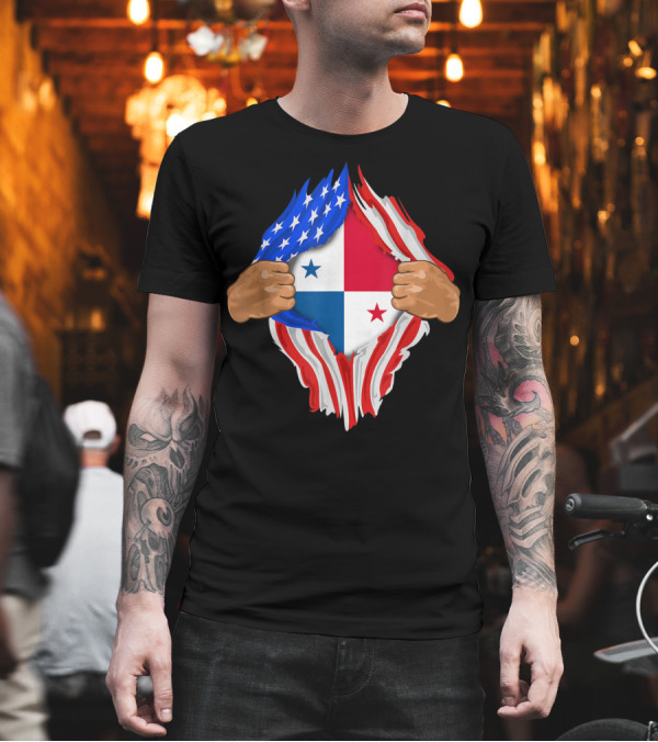 Panamanian Blood Inside Me American Flag Panama Flag Tear T-Shirt Panamanian Blood Inside Me American Flag Panama Flag Tear T-Shirt