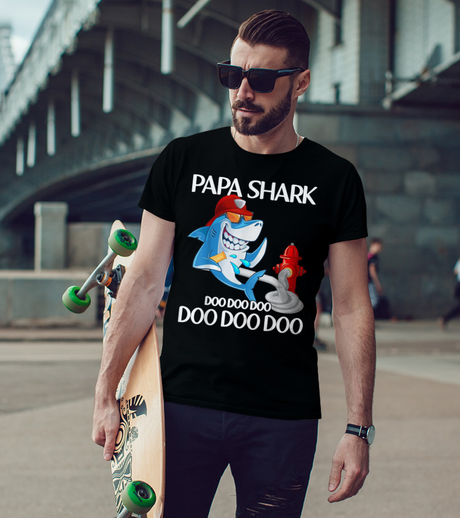 Papa Shark Doo Doo Doo Firefighter Father's Day Fun T-Shirt