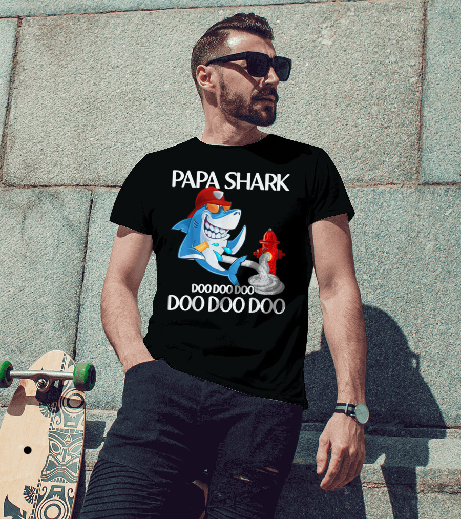 Papa Shark Doo Doo Doo Firefighter Father's Day Fun T-Shirt
