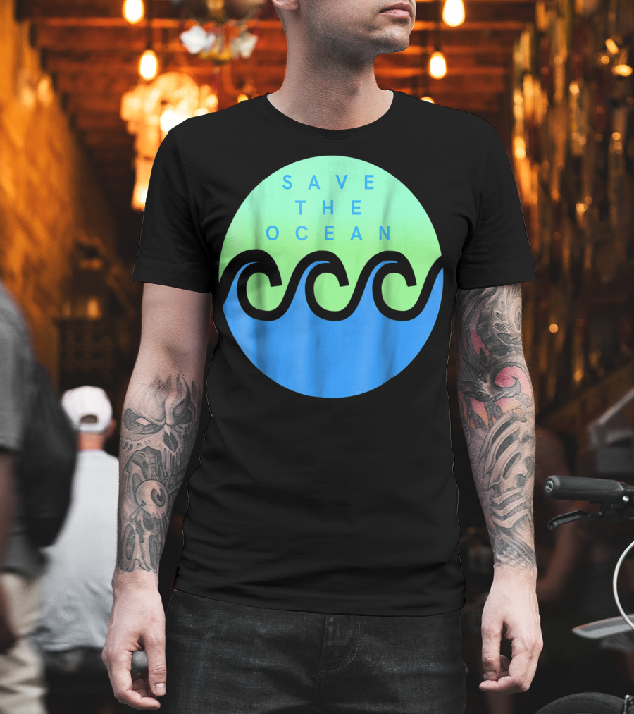 Save The Ocean Stop The Pollution of Our Seas Waves Circle T-Shirt