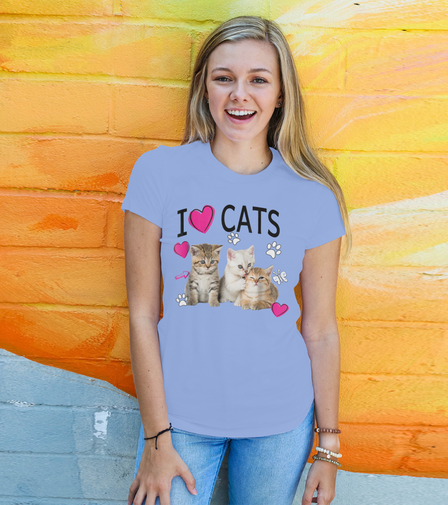 I Love Cats Kittens Hearts And Paws T-Shirt