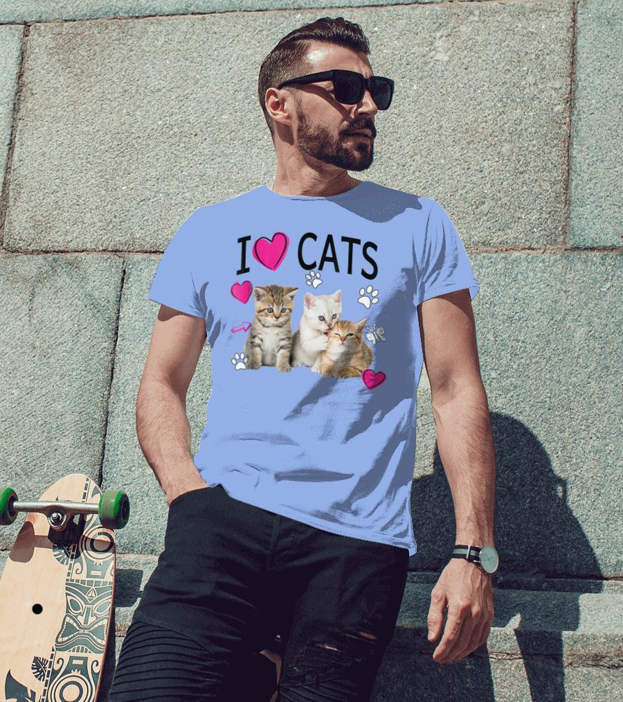 I Love Cats Kittens Hearts And Paws T-Shirt