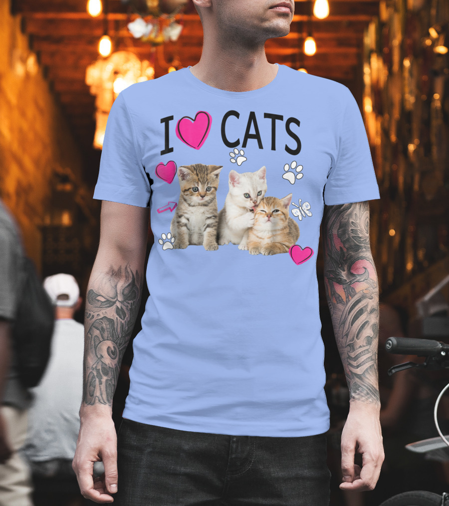I Love Cats Kittens Hearts And Paws T-Shirt