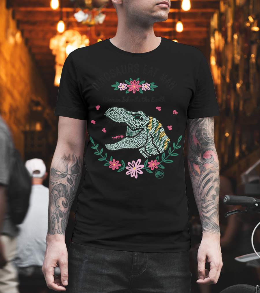 Jurassic Park Dinosaurs Eat Man Woman Inherits the Earth T-Rex Floral T-Shirt