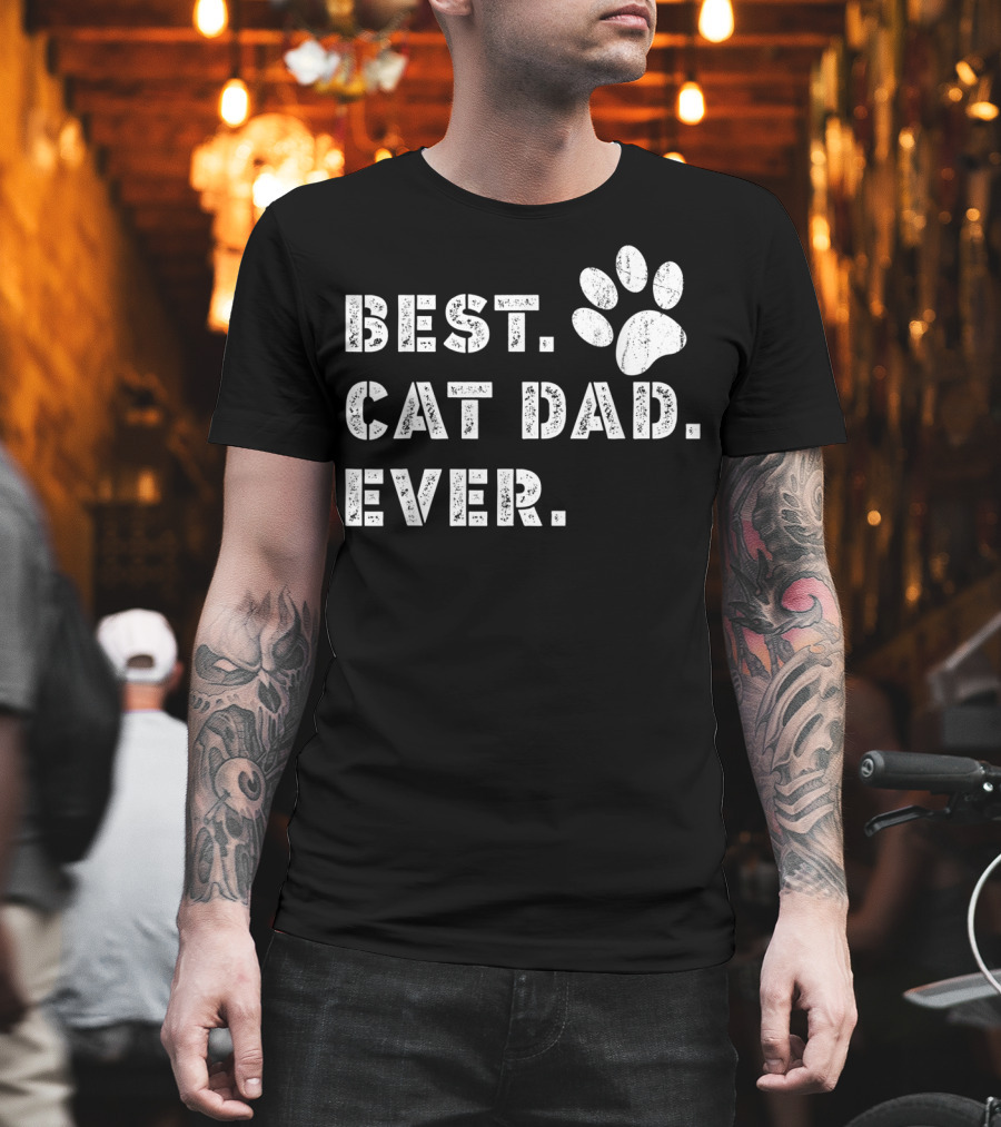 Best Cat Dad Ever Father's Day Mens Paw Prints T-Shirt