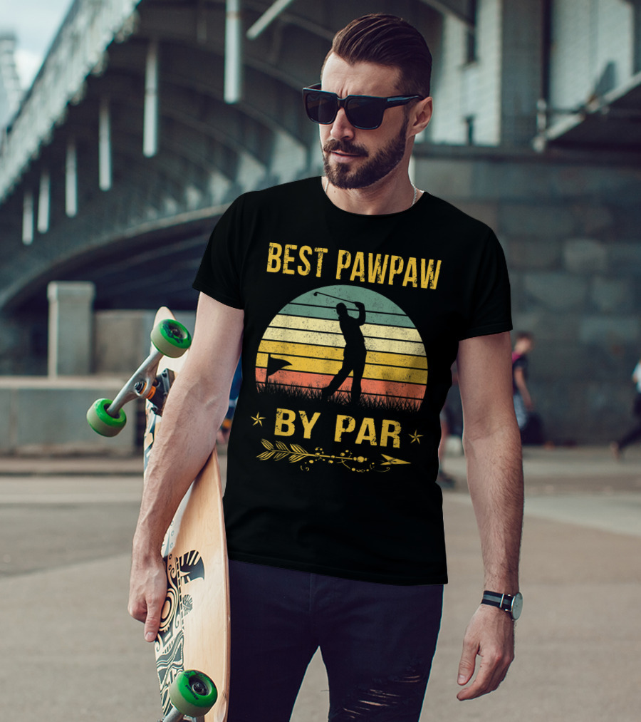 Father's Day Best Pawpaw By Par Funny Golf Silhouette Vintage Sunset T-Shirt